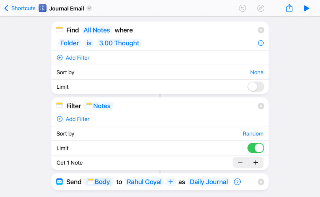 Email Journal Apple Shortcut App - JustDraft