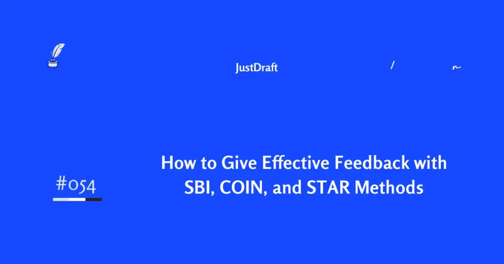 Master three feedback frameworks used by top managers. SBI for speed, COIN for development, STAR for evaluation. Practical examples included.